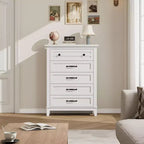 Commode à 5 tiroirs pour chambre à coucher, armoire en bois autoportante pour chambre à coucher, salon, commode verticale haute avec grand rangement,