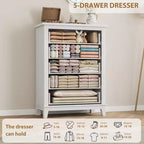 Commode à 5 tiroirs pour chambre à coucher, armoire en bois autoportante pour chambre à coucher, salon, commode verticale haute avec grand rangement,