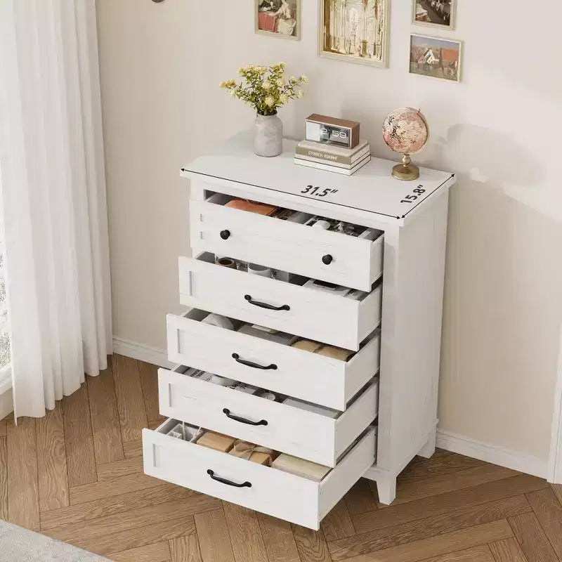 Commode à 5 tiroirs pour chambre à coucher, armoire en bois autoportante pour chambre à coucher, salon, commode verticale haute avec grand rangement,