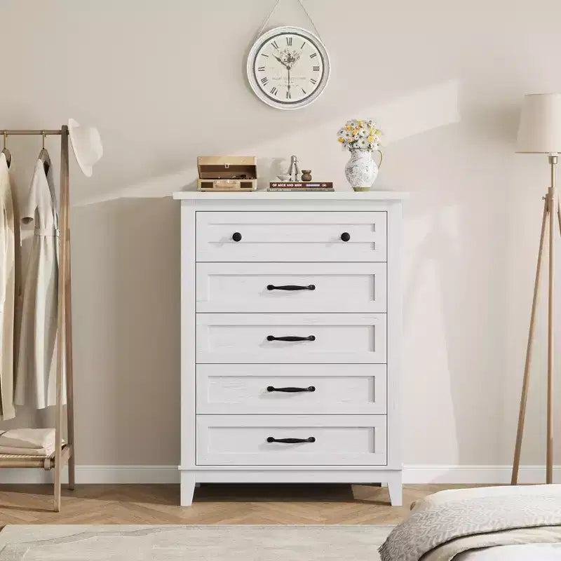 Commode à 5 tiroirs pour chambre à coucher, armoire en bois autoportante pour chambre à coucher, salon, commode verticale haute avec grand rangement,