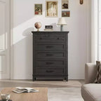 Commode à 5 tiroirs pour chambre à coucher, armoire en bois autoportante pour chambre à coucher, salon, commode verticale haute avec grand rangement,