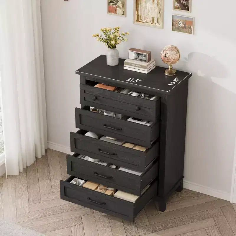 Commode à 5 tiroirs pour chambre à coucher, armoire en bois autoportante pour chambre à coucher, salon, commode verticale haute avec grand rangement,