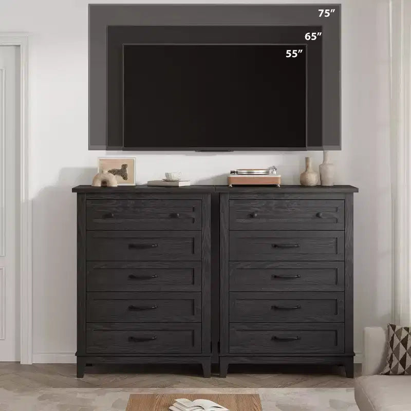 Commode à 5 tiroirs pour chambre à coucher, armoire en bois autoportante pour chambre à coucher, salon, commode verticale haute avec grand rangement,