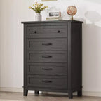 5 Dresser for Bedroom,Freestanding Wooden Closet Chest for Bedroom, Living RoomTall Vertical Drawer Dresser with Large Storage,