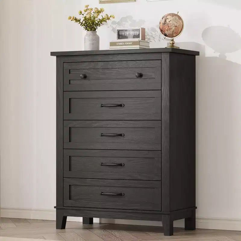 5 Dresser for Bedroom,Freestanding Wooden Closet Chest for Bedroom, Living RoomTall Vertical Drawer Dresser with Large Storage,