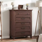Commode à 5 tiroirs pour chambre à coucher, armoire en bois autoportante pour chambre à coucher, salon, commode verticale haute avec grand rangement,