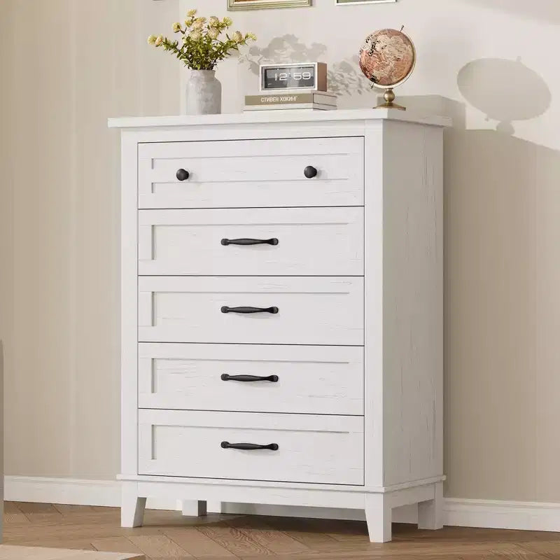 Commode à 5 tiroirs pour chambre à coucher, armoire en bois autoportante pour chambre à coucher, salon, commode verticale haute avec grand rangement,