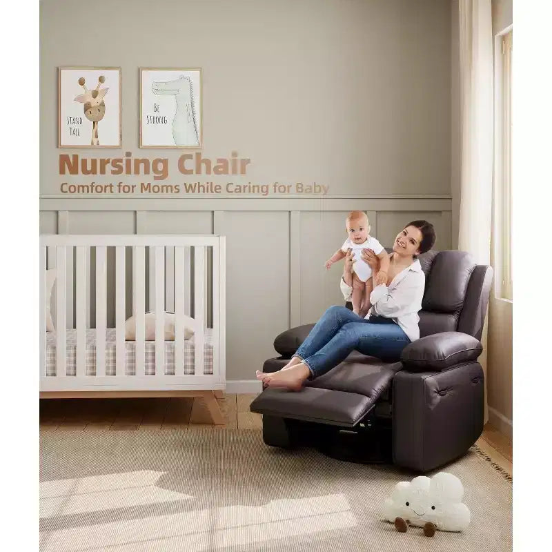 Fauteuil inclinable électrique 360° surdimensionné, pivotant et berçant, avec fonction chauffante et massante (similicuir, pour salon/chambre/crèche)