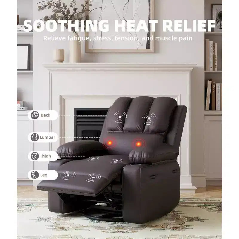 Fauteuil inclinable électrique 360° surdimensionné, pivotant et berçant, avec fonction chauffante et massante (similicuir, pour salon/chambre/crèche)