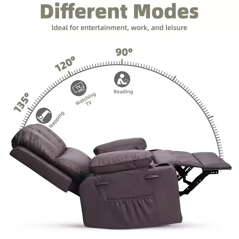 Fauteuil inclinable électrique 360° surdimensionné, pivotant et berçant, avec fonction chauffante et massante (similicuir, pour salon/chambre/crèche)