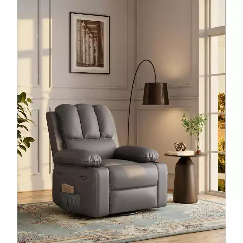 Fauteuil inclinable électrique 360° surdimensionné, pivotant et berçant, avec fonction chauffante et massante (similicuir, pour salon/chambre/crèche)