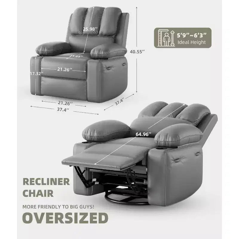 Fauteuil inclinable électrique 360° surdimensionné, pivotant et berçant, avec fonction chauffante et massante (similicuir, pour salon/chambre/crèche)