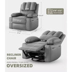 Fauteuil inclinable électrique 360° surdimensionné, pivotant et berçant, avec fonction chauffante et massante (similicuir, pour salon/chambre/crèche)