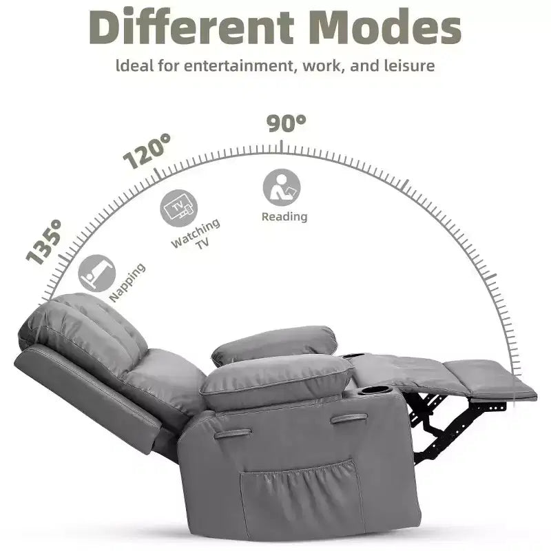Fauteuil inclinable électrique 360° surdimensionné, pivotant et berçant, avec fonction chauffante et massante (similicuir, pour salon/chambre/crèche)