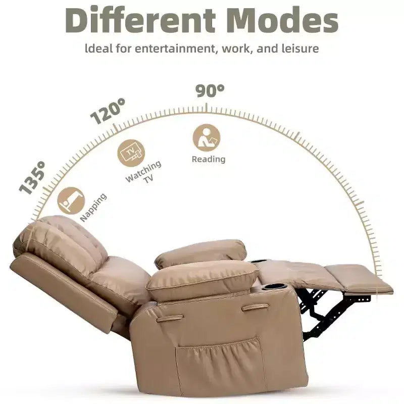 Fauteuil inclinable électrique 360° surdimensionné, pivotant et berçant, avec fonction chauffante et massante (similicuir, pour salon/chambre/crèche)