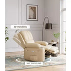 Fauteuil inclinable électrique 360° surdimensionné, pivotant et berçant, avec fonction chauffante et massante (similicuir, pour salon/chambre/crèche)