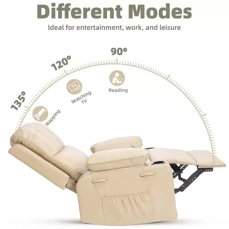 Fauteuil inclinable électrique 360° surdimensionné, pivotant et berçant, avec fonction chauffante et massante (similicuir, pour salon/chambre/crèche)