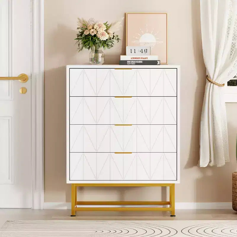 Commode à 4 tiroirs, Commodes et chiffonniers modernes pour chambre à coucher, Organiseur de commode en bois avec pieds en métal,