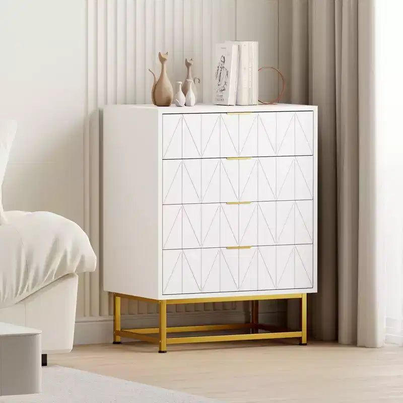 Commode à 4 tiroirs, Commodes et chiffonniers modernes pour chambre à coucher, Organiseur de commode en bois avec pieds en métal,