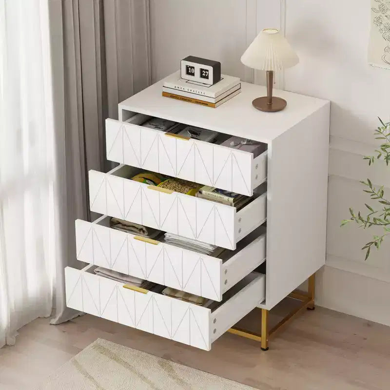 Commode à 4 tiroirs, Commodes et chiffonniers modernes pour chambre à coucher, Organiseur de commode en bois avec pieds en métal,