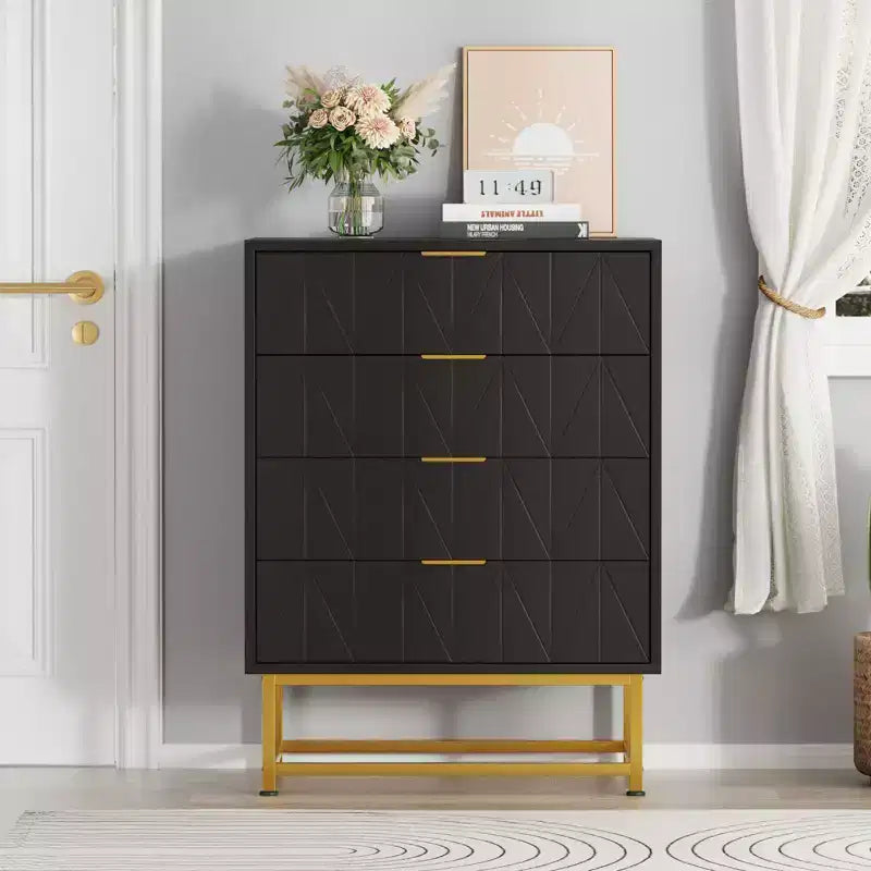 Commode à 4 tiroirs, Commodes et chiffonniers modernes pour chambre à coucher, Organiseur de commode en bois avec pieds en métal,