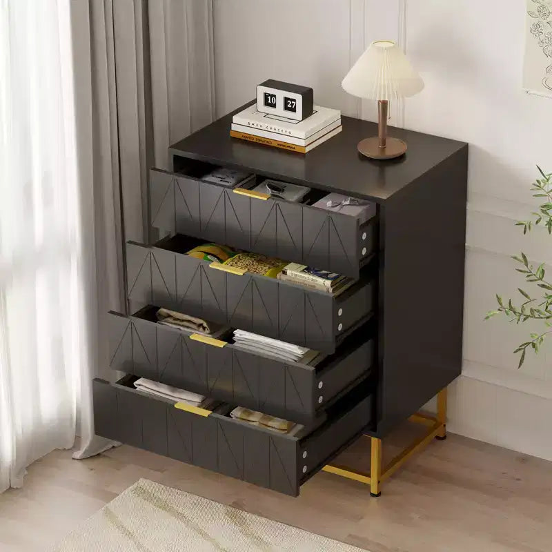 Commode à 4 tiroirs, Commodes et chiffonniers modernes pour chambre à coucher, Organiseur de commode en bois avec pieds en métal,
