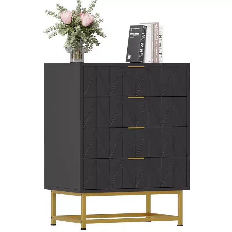 4 Drawer Dresser, Modern Dressers & Chests of Drawers for Bedroom, Wood Dresser Chest Organizer with Metal Legs,
