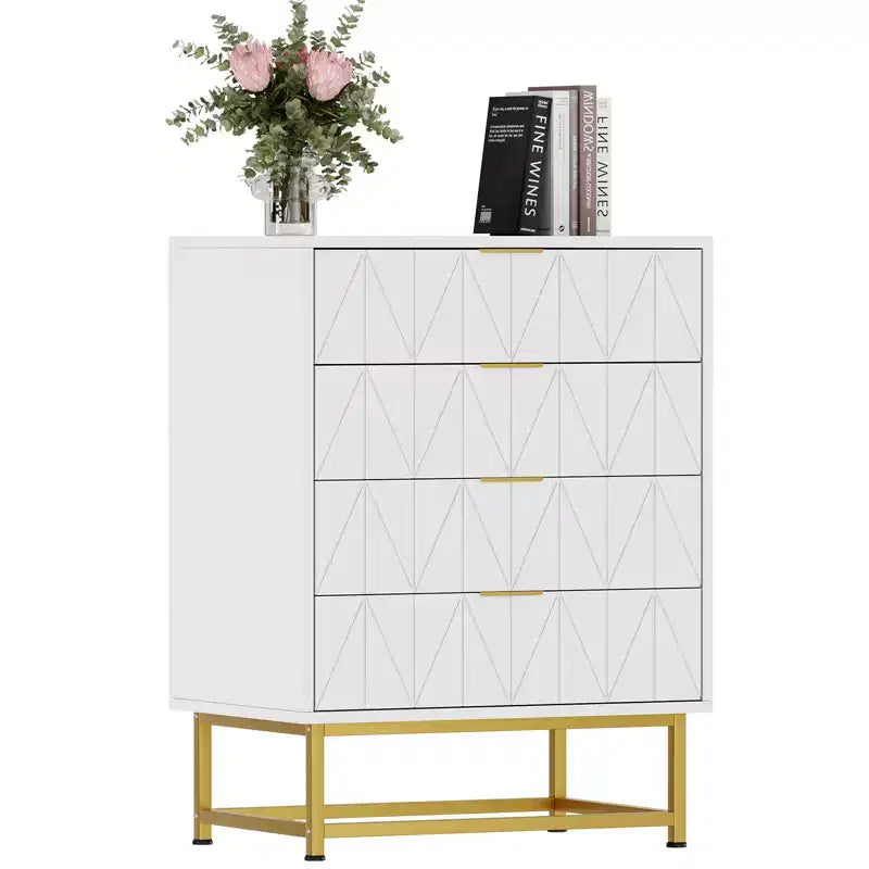 Commode à 4 tiroirs, Commodes et chiffonniers modernes pour chambre à coucher, Organiseur de commode en bois avec pieds en métal,
