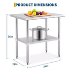 Table de travail en acier inoxydable avec dosseret, table de préparation commerciale robuste, poste de travail certifié NSF pour cuisine de restaurant, boulangerie