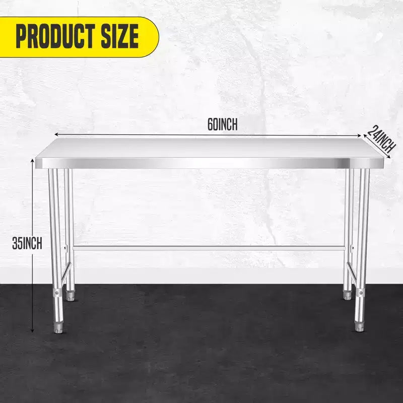 Stainless Steel Table , Kitchen Restaurant Stainless Steel Prep Work Metal Table Countertop with Open Base