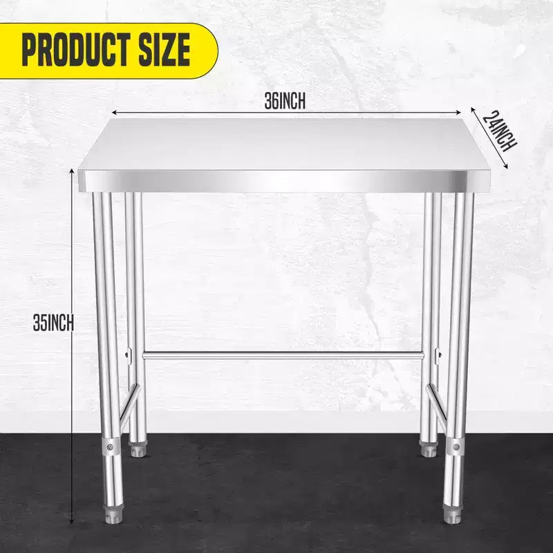 Stainless Steel Table , Kitchen Restaurant Stainless Steel Prep Work Metal Table Countertop with Open Base