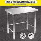 Stainless Steel Table , Kitchen Restaurant Stainless Steel Prep Work Metal Table Countertop with Open Base