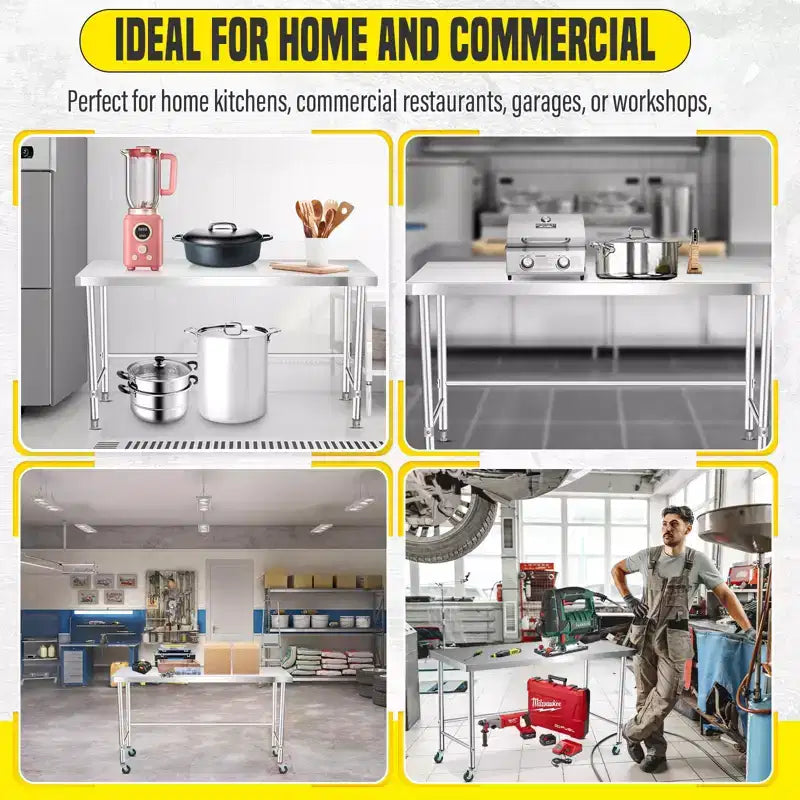 Stainless Steel Table , Kitchen Restaurant Stainless Steel Prep Work Metal Table Countertop with Open Base