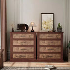 Commode haute à 4 tiroirs style rustique, commode en bois rustique avec poignées en métal, armoire de rangement pour chambre, salon, couloir