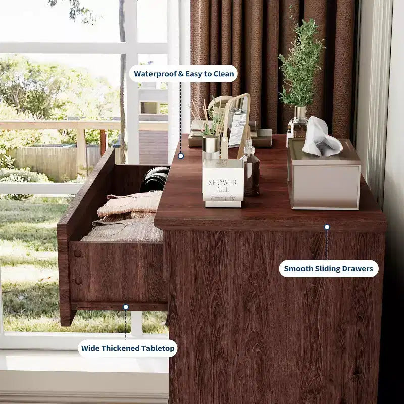 Commode haute à 4 tiroirs style rustique, commode en bois rustique avec poignées en métal, armoire de rangement pour chambre, salon, couloir