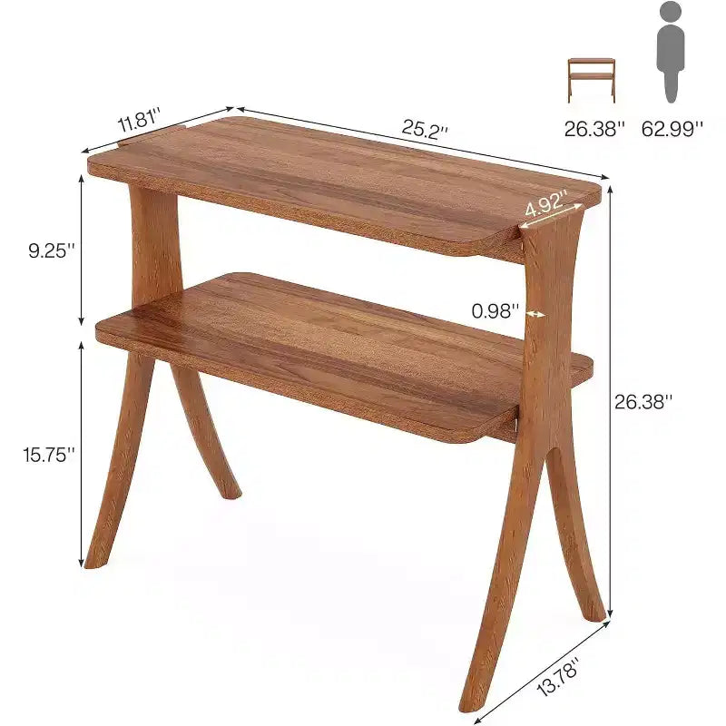 Lantine 2-Tier Narrow Side Table, End Table with Storage Shelf and Solid Wood Legs, for Bedroom, Small Spaces, Entryway