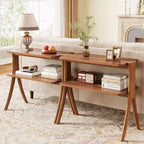 Lantine 2-Tier Narrow Side Table, End Table with Storage Shelf and Solid Wood Legs, for Bedroom, Small Spaces, Entryway