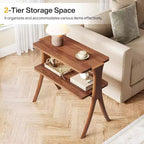 Lantine 2-Tier Narrow Side Table, End Table with Storage Shelf and Solid Wood Legs, for Bedroom, Small Spaces, Entryway