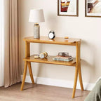 Lantine 2-Tier Narrow Side Table, End Table with Storage Shelf and Solid Wood Legs, for Bedroom, Small Spaces, Entryway