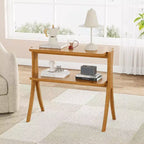 Lantine 2-Tier Narrow Side Table, End Table with Storage Shelf and Solid Wood Legs, for Bedroom, Small Spaces, Entryway