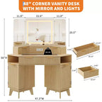 COZONY Coiffeuse d'angle 48 avec miroir triple HD éclairé, plateau en verre, station de charge