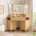 COZONY Coiffeuse d'angle 48 avec miroir triple HD éclairé, plateau en verre, station de charge