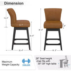 Dyonery Solid Wood Swivel Counter Upholstered Bar Stool 26.8 Height Set of 2 Barstools with Back & Arms for Kitchen Island,Home Bar