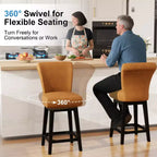 Dyonery Solid Wood Swivel Counter Upholstered Bar Stool 26.8 Height Set of 2 Barstools with Back & Arms for Kitchen Island,Home Bar