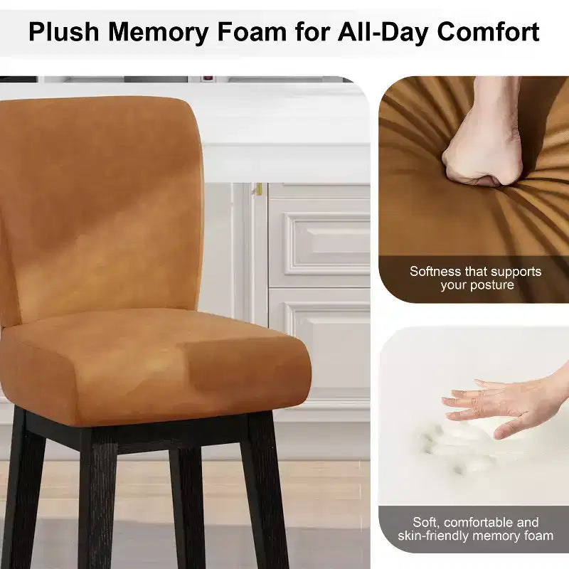 Dyonery Solid Wood Swivel Counter Upholstered Bar Stool 26.8 Height Set of 2 Barstools with Back & Arms for Kitchen Island,Home Bar