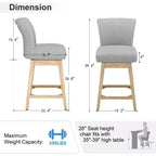 Dyonery Solid Wood Swivel Counter Upholstered Bar Stool 26.8 Height Set of 2 Barstools with Back & Arms for Kitchen Island,Home Bar