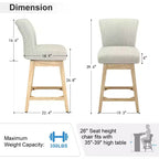 Dyonery Solid Wood Swivel Counter Upholstered Bar Stool 26.8 Height Set of 2 Barstools with Back & Arms for Kitchen Island,Home Bar