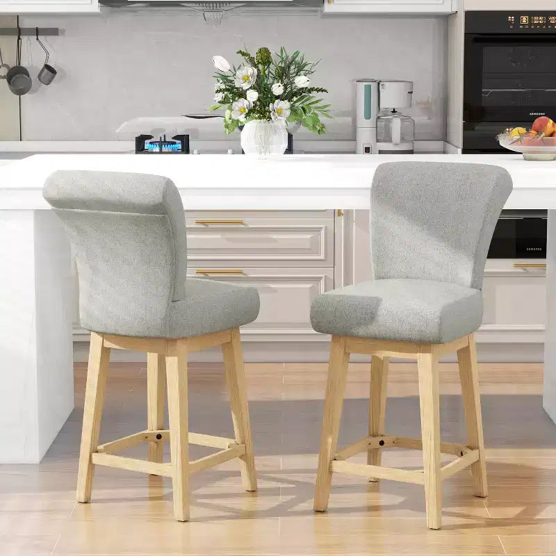 Dyonery Solid Wood Swivel Counter Upholstered Bar Stool 26.8 Height Set of 2 Barstools with Back & Arms for Kitchen Island,Home Bar