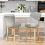 Dyonery Solid Wood Swivel Counter Upholstered Bar Stool 26.8 Height Set of 2 Barstools with Back & Arms for Kitchen Island,Home Bar