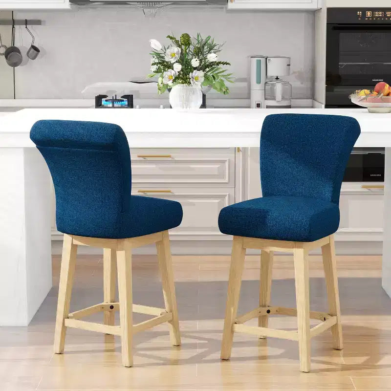 Dyonery Solid Wood Swivel Counter Upholstered Bar Stool 26.8 Height Set of 2 Barstools with Back & Arms for Kitchen Island,Home Bar